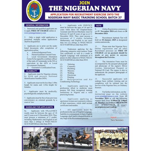 Nigerian Navy Recruitment 2025